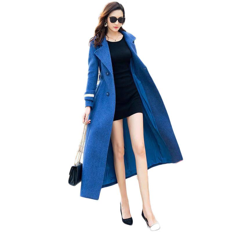 

2020 Autumn Winter 1PC Women' Wool Coat New Fashion Long Woolen Jacket Double Breasted Slim Type Female Cashmere Outerwear M160, As pic