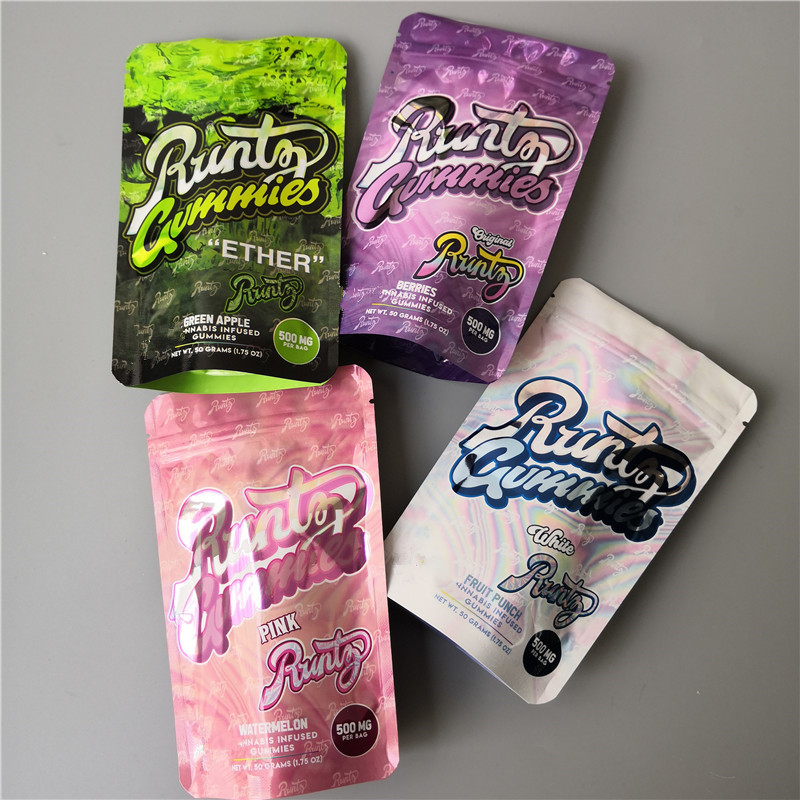 

2020s Runtz Gummies Maylar bag 500mg Ether Dank Gummi Worm mylar bags Smell proof Edibles Packaging bags