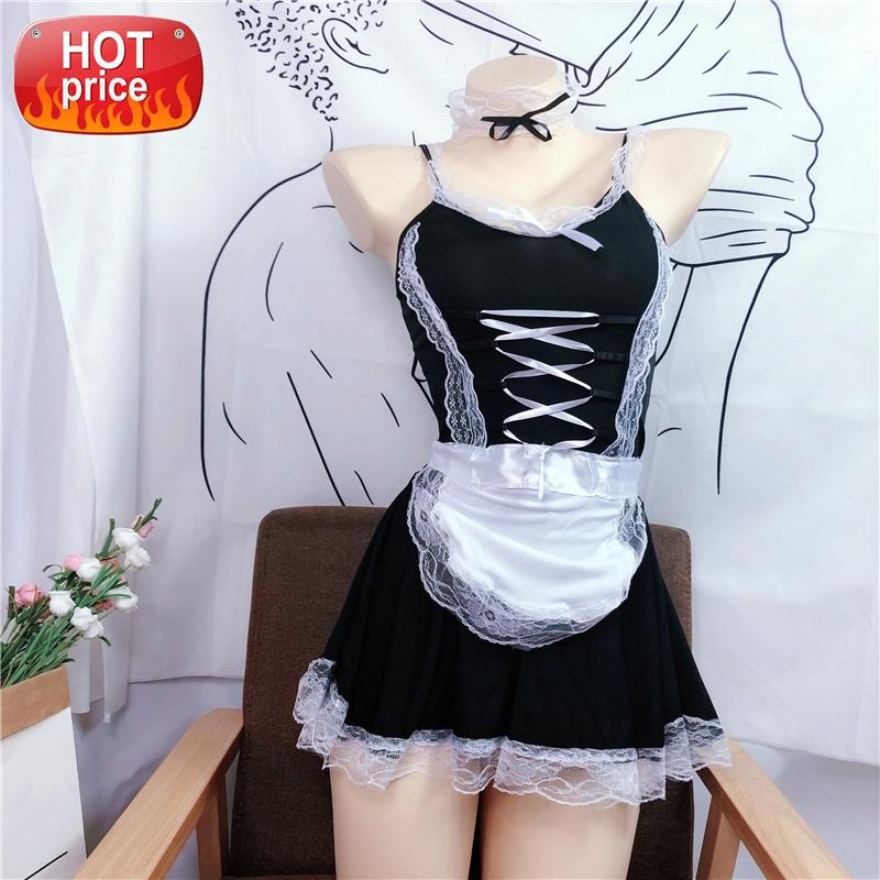 

Women Hot Sexy Lace Maid Servant Costume Set French Babydoll Dress Lingerie Black White Lolita Erotic Uniform Apron Cosplay #rM2h