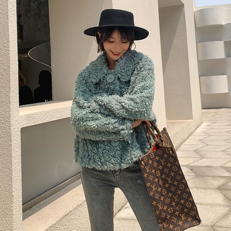 

PTSLAN Women' Genuine Wool Suede Coat Real Fur Jacket Shearing Warm Outwear