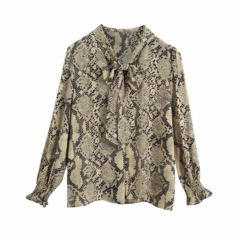

2021 New and the United States Women's Clothing Wholesale Summer Tie Knot Serpentine Printed Women Long Sleeve Shirt E8w4, See chart