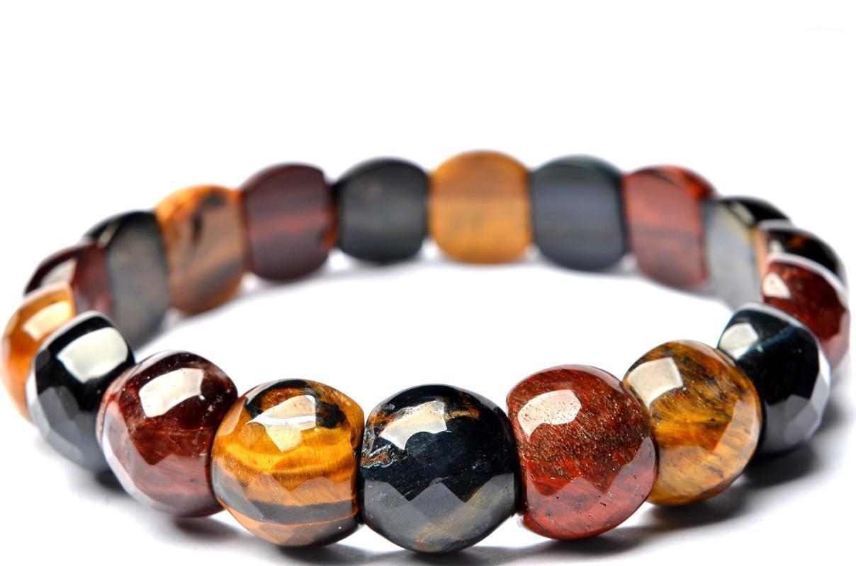

Natural three-color Tiger's eye Bracelets Geometry Long Beaded Stone/Bracelet Elastic Bangle1