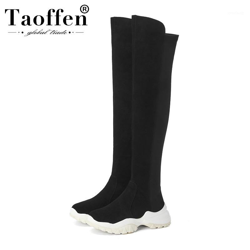 

Taoffen Women Real Leather Stretch Boots High Quality Over The Knee Boots Winter Casual Shoes Woman Round Toe Botas Size 34-401, Black