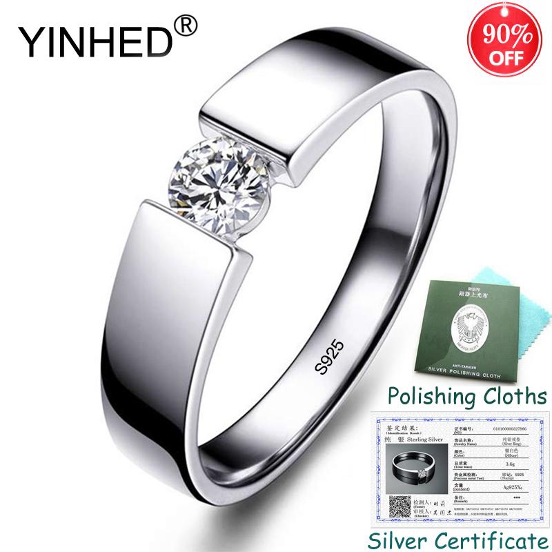 

Silver Certificate! YINHED Real Silver 925 Sterling Ring Simulation Diamond Wedding Engagement Rings for Men Fine Jewelry ZR693