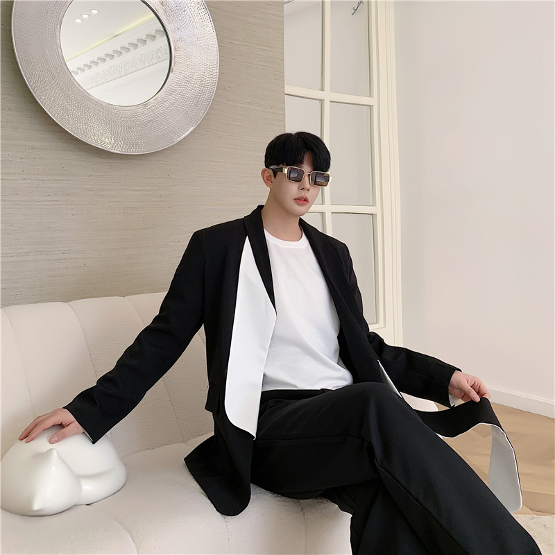 

2021 S-6xl!! Super Fire Jacket Man New Spring Black White Shreds Korean Version Slimming Suit Celebrity Trend G2PY