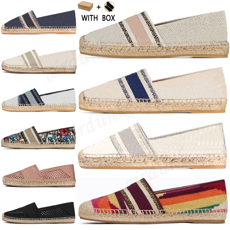 

2021 Luxury Women Espadrilles Designer Leather Slip-On Casual Shoes Summer Patchwork Women Flat granville espadrille Low Cut White Canvas, Box