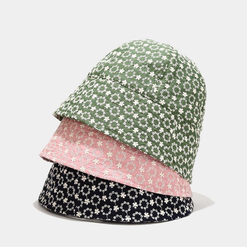 

2021 Spring Women Cotton Bucket Hat Summer Sunscreen Sun Cap Little Daisies Flower Fishing Cap Lady Fisherman Hat for Girl Z-484, White