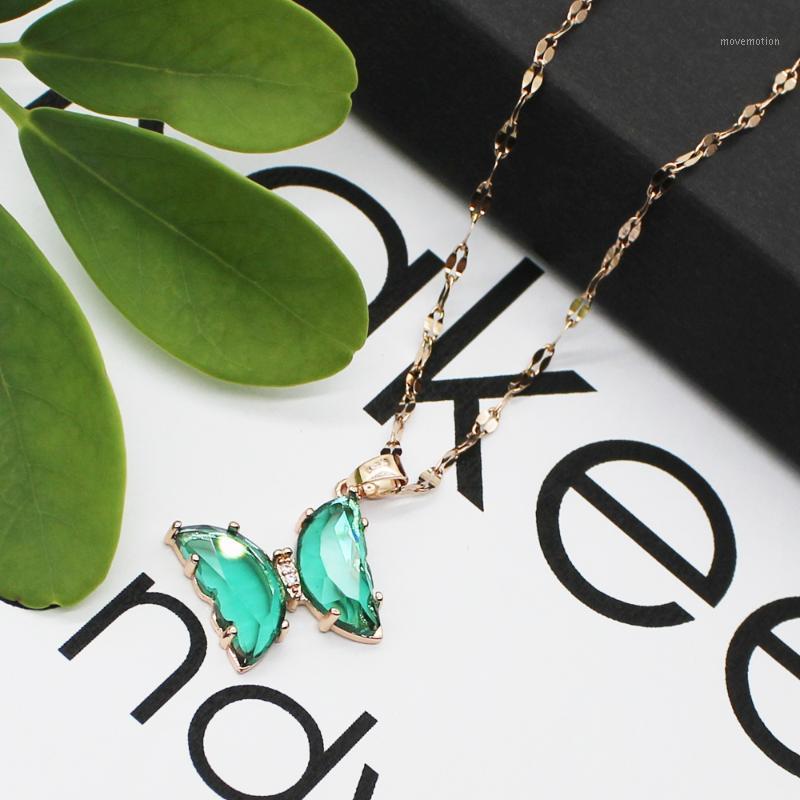 

Women Crystal Butterfly Necklaces Korea Style Rose Gold Stainless Steel Boho Choker Pendant Necklace Trendy Jewelry 2020 New1