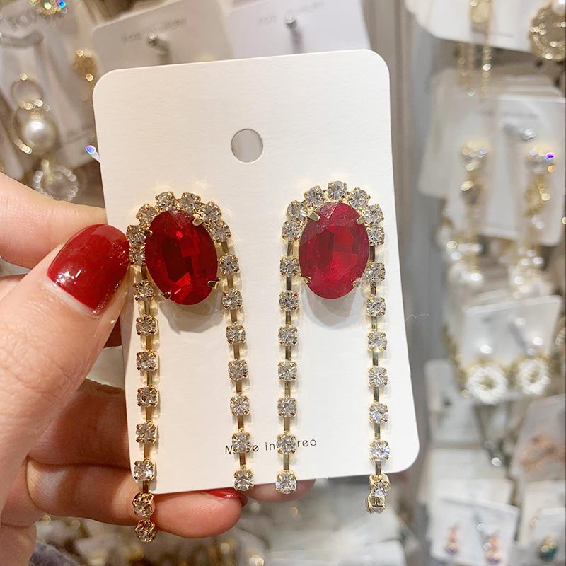 

MENGJIQIAO 2020 Korean Asymmetric Luxury Crystal Tassel Drop Earrings For Women Rhinestone Party Elegant Pendientes Jewelry Gift