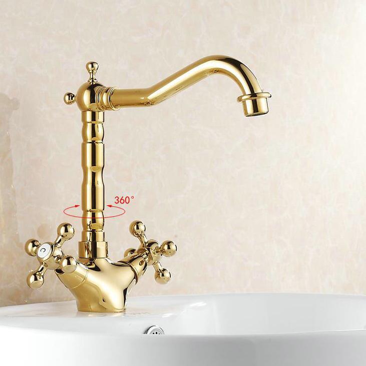 

Retro Golden Faucets Bathroom Double Handle Basin Mixer Tap Noble Gorgeous Swivel Basin Sink Faucet H2312