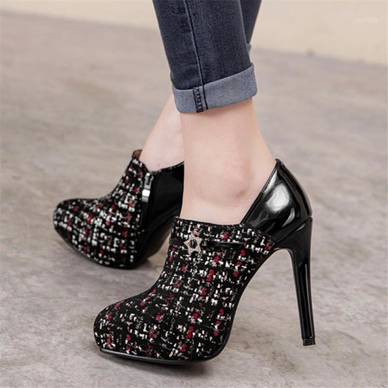 

2020 Size 32-43 Platform Flock Spring Pumps women's ShoesFine heel High Heels Office Lady Party Shoes Woman1, Red