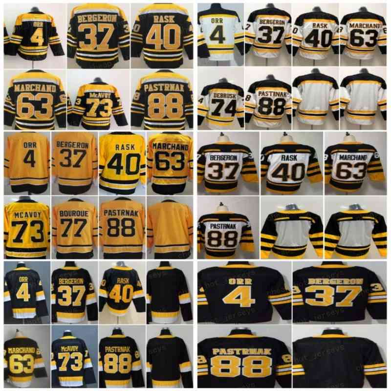 

Hockey Reverse 88 David Pastrnak Jerseys 73 Charlie McAvoy 40 Tuukka Rask 37 Patrice Bergeron 63 Brad Marchand 74 Jake DeBrusk Bobby Orr Black White Yellow, Men