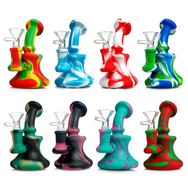 

5inches Hookahs Silicone Bong mini portable Water Pipes Removable recycler dab rig for smoke unbreakable Color printing bongs