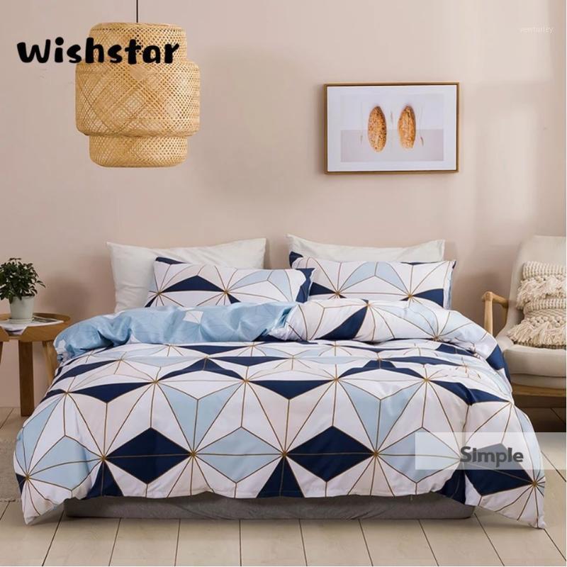 

Blue White Geometric Printed Duvet Cover Set Nordic Simple Quilt Cover Pillowcase 3 PCS Single Double Boy Girls Bedding1, As picture