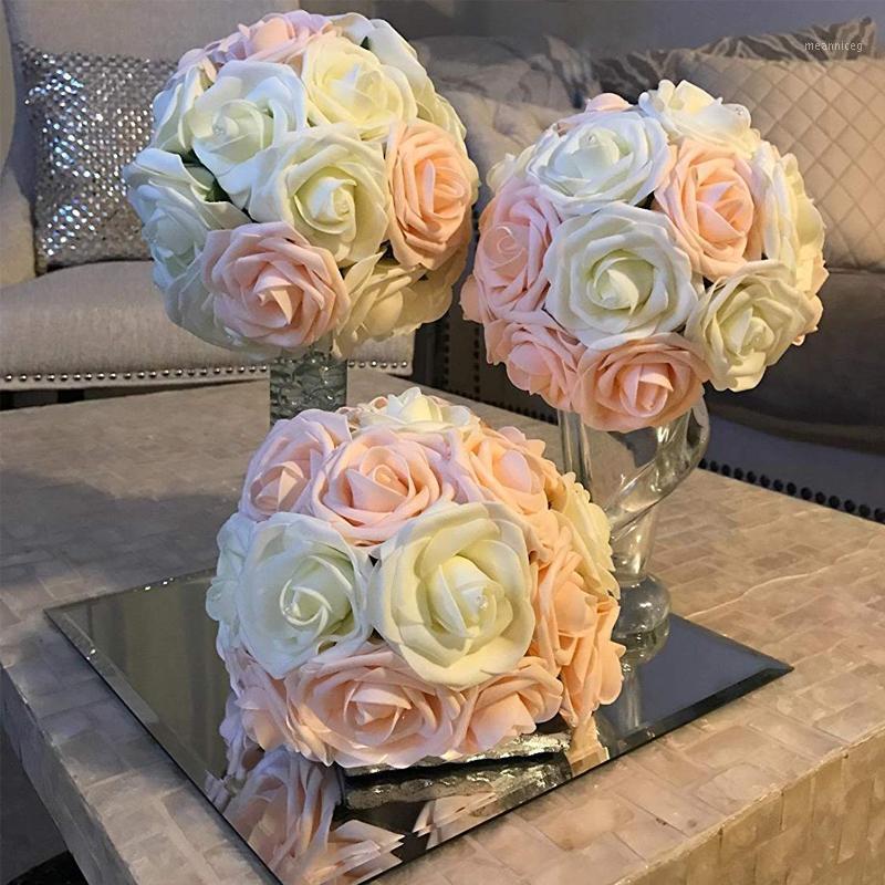

10 Heads 7CM Simulation Artificial PE Foam Rose Flower Bride Bouquet Rose With Stem Home Wedding Decor Scrapbooking DIY Supplies1, Champagne