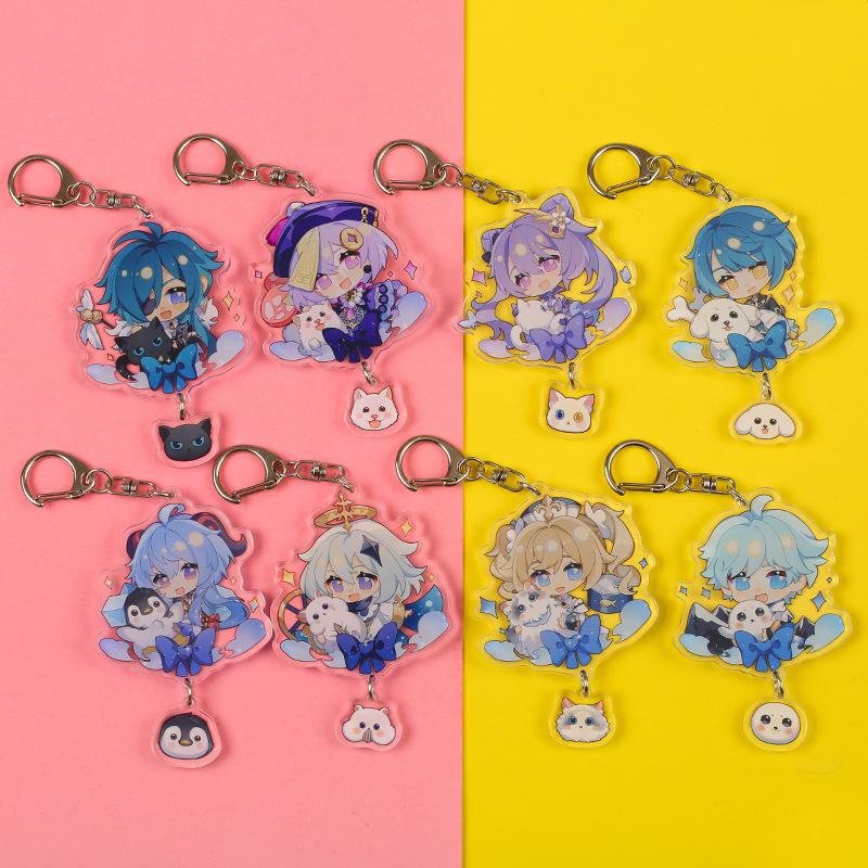 

Keychains Anime Genshin Impact Zhongli Diluc Cosplay Key Chain Character Venti Paimon Tartaglia Mona Acrylic Pendant Keyring