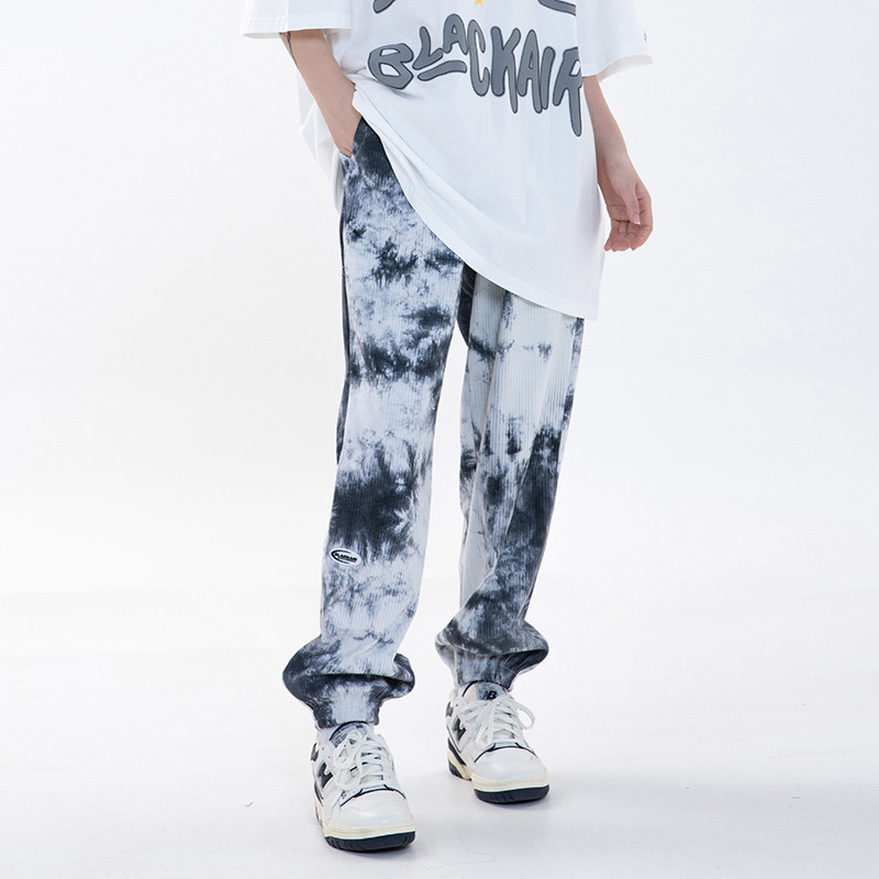 

Tie Dye Drawstring Straight Casual Trousers Men and Women Oversize Streetwear Loose Track Pants Hip Hop Baggy Pants, Black