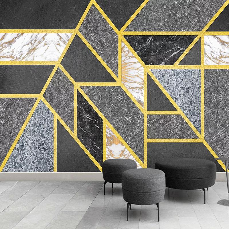 

Self-adhesive Waterproof 3D Mural Wallpaper Modern Geometric Gold Lines Custom 3D Photo Wallpaper Living Room Study Room Bedroom, As pic
