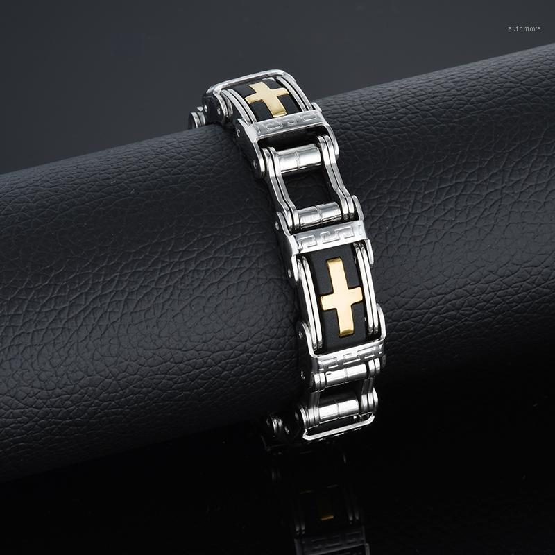 

Fashion Stainless Steel Men Bracelet Cross Bracelet Two Tone Chain Charm Bangle for male1