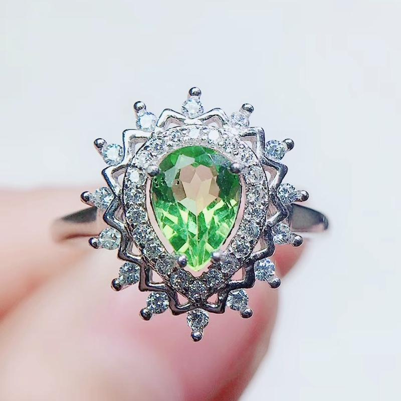 

Cluster Rings Per Jewelry Natural Real Peridot Ring Drop Luxury Style 0.7ct Gemstone 925 Sterling Silver Fine Q2041624, Golden;silver