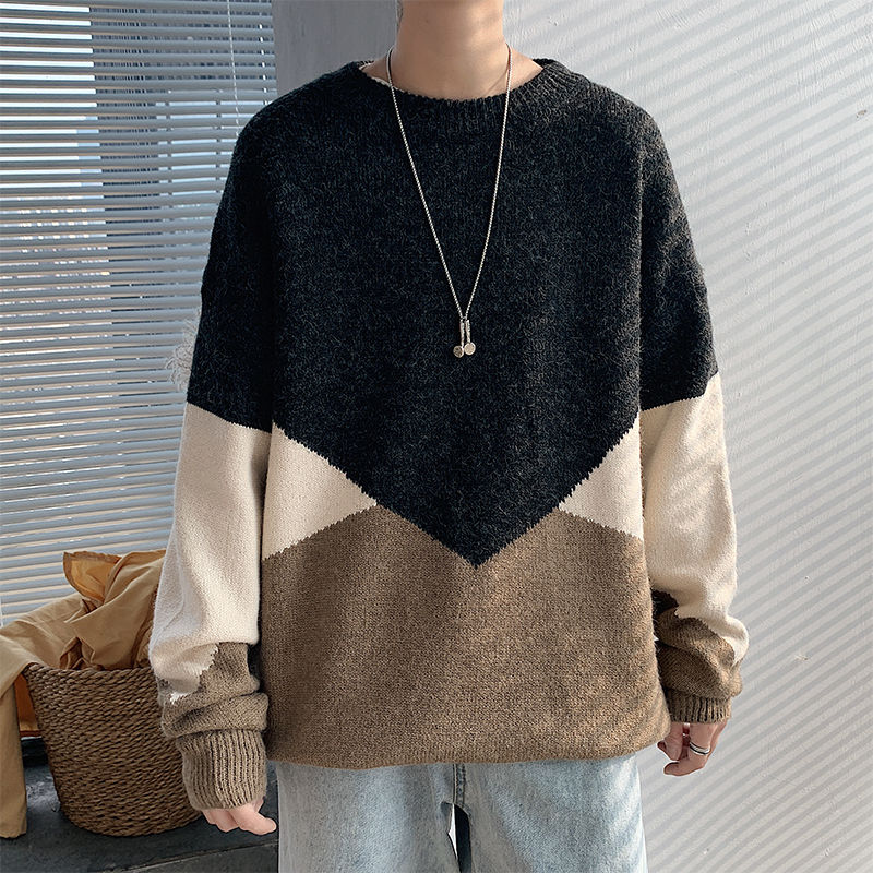 

Men's Sweaters Winter Sweater Warm Fashion Hit Color Casual O-neck Knitted Pullover Men Wild Loose Knitting Mens Clothes -5XL, Black