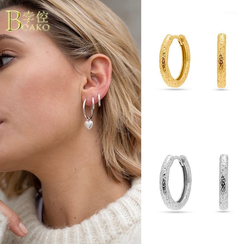 

Hoop & Huggie BOAKO S925 Sterling Silver Earrings Gold Retro Simple Ear Buckle Female Earring Earings Kolczy Kiaretes De Mujer1