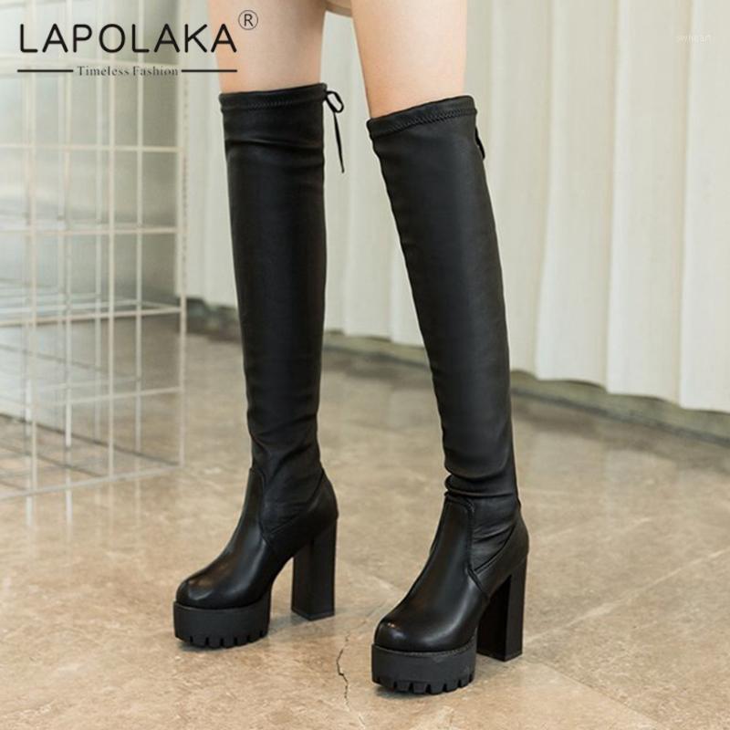 

Lapolaka Fashion Back Tie Super High Heel Boots Ladies Pure Color Antiskid Cute Easy Elegant Comfortable Trendy Boot Women Shoes1, Black pu