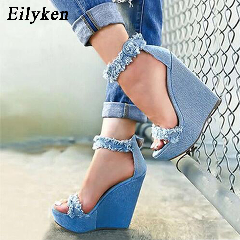 blue denim sandals women's shoes