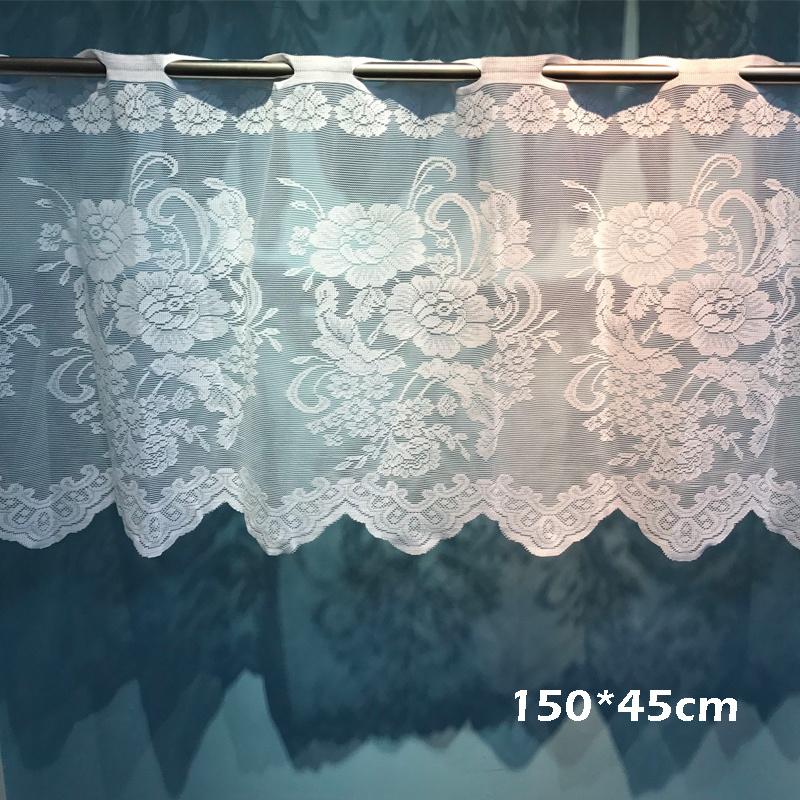 

1Pcs Warp Knitted Jacquard Door Curtain Full Polyester Lace Short Curtain Bedroom Kitchen Curtains Home Decor 150*45cm, White