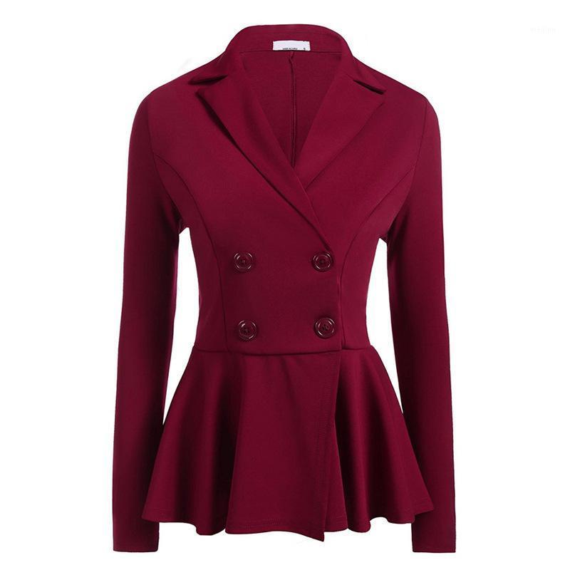 

Autumn Women Blazers Jackets Work Office Lady Suit Slim White Black Double Breasted Button Ruffle Female Blazer Coat1