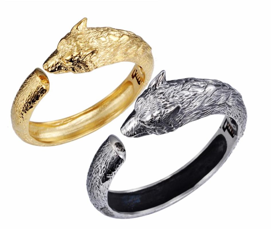 

Heavy Mens Womens Bracelet Polished Silver Color Gold Color Wolf High Quality Stainless Steel Punk Bracelet 9.44