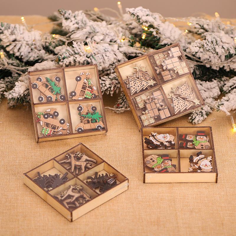 

12pcs Christmas Decorations DIY Wood Craft Santa Elk Car Xmas Gift Christmas Tree Pendant New Year Home Decor Enfeites De Natal