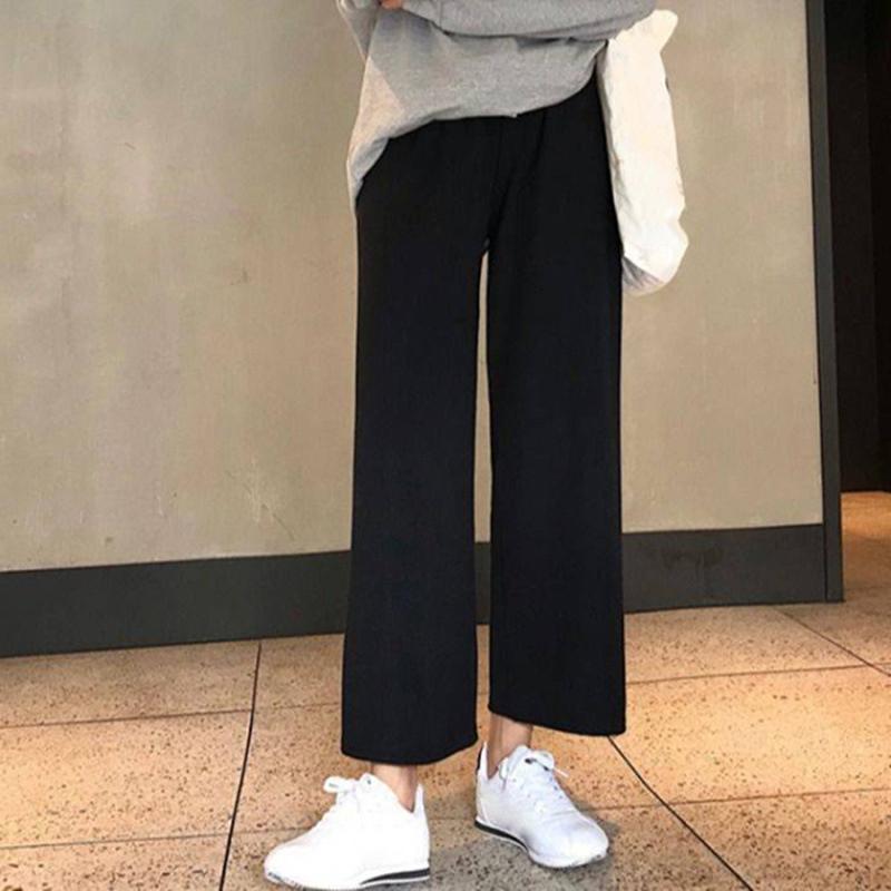 

Women' Wide Leg Pants Autumn Casual High Waist Solid Color 2020 New Student Street Female Loose Nine Point Pants, Black