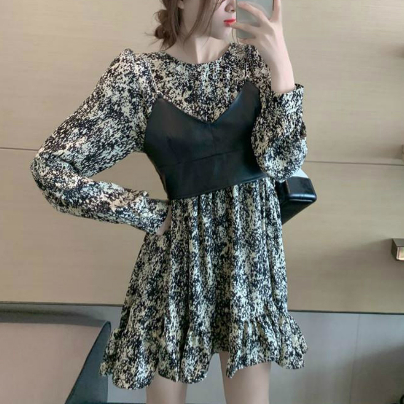 

New 2021 Women Long Sleeve Pu Leather Vest + Floral Ybc0, Floral dress