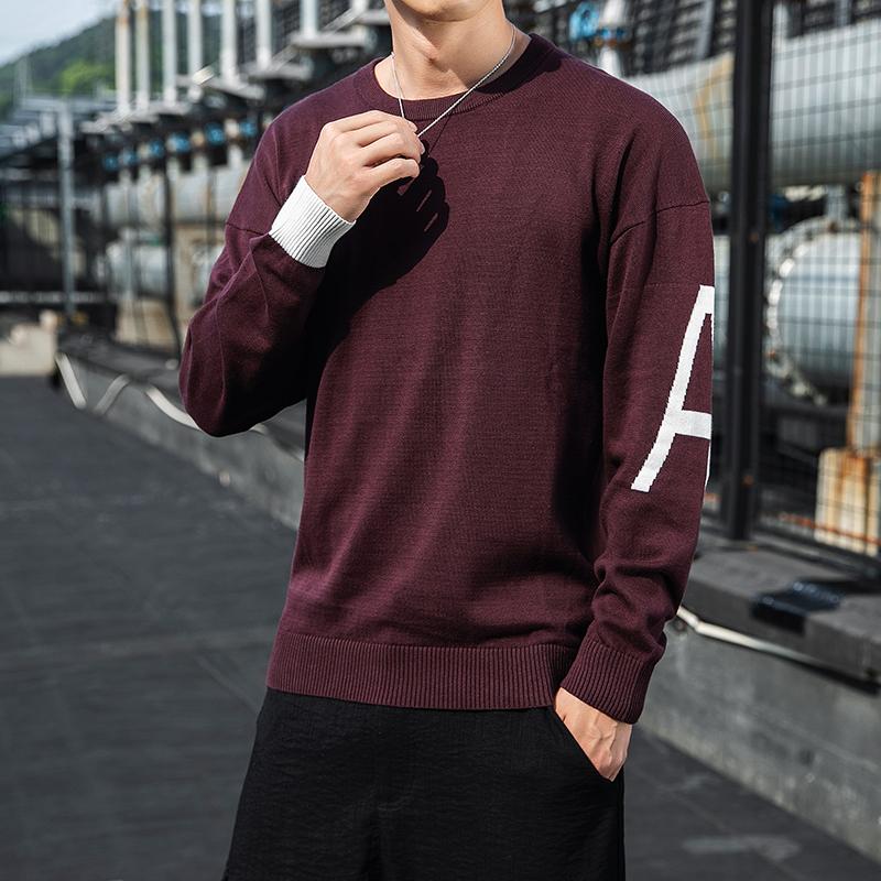 

Winter sweater men's new round-collar bottom jacket warm shirt trendy sweater men, Red