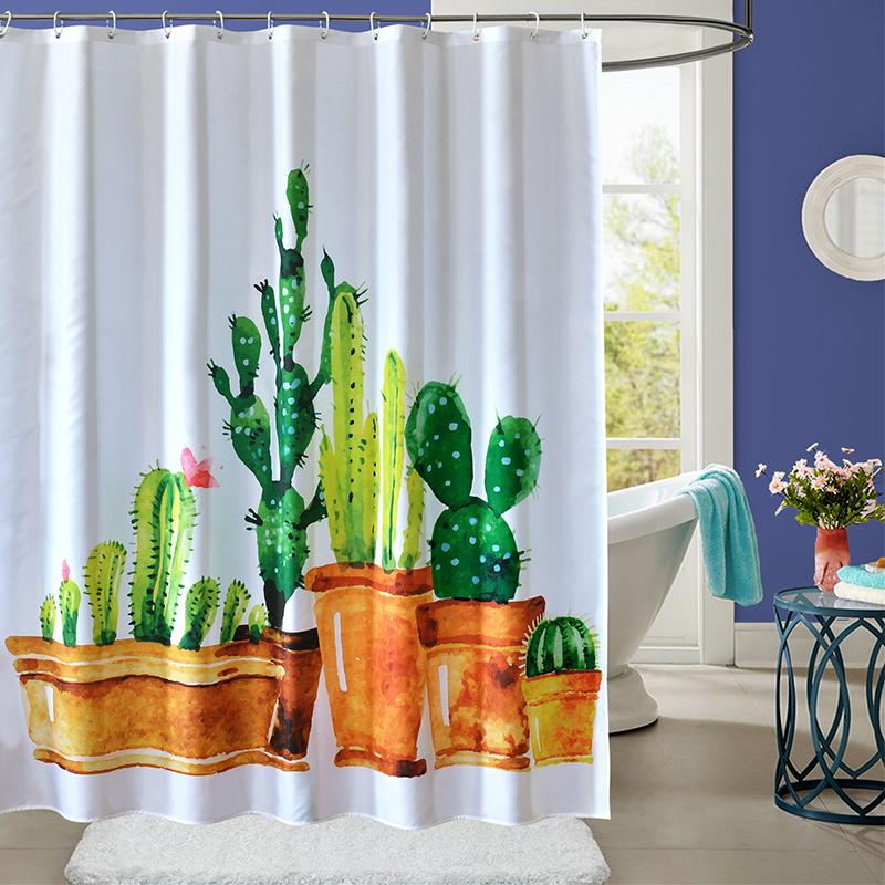 

YUN YANG Quality Shower Curtain Cactus Pattern Thicken 3D Printing For Bathroom Waterproof Mildew Proof Polyester Shower Curtain