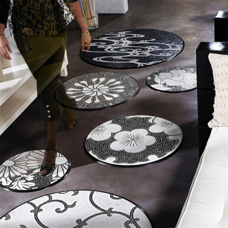 

Modern Dia. 70/80100 cm Iridescent Ice Jade Floral Glass Mosaic Tile, Floor ceiling wall tile Home improvement Store decoration,1, Dia.70 cm