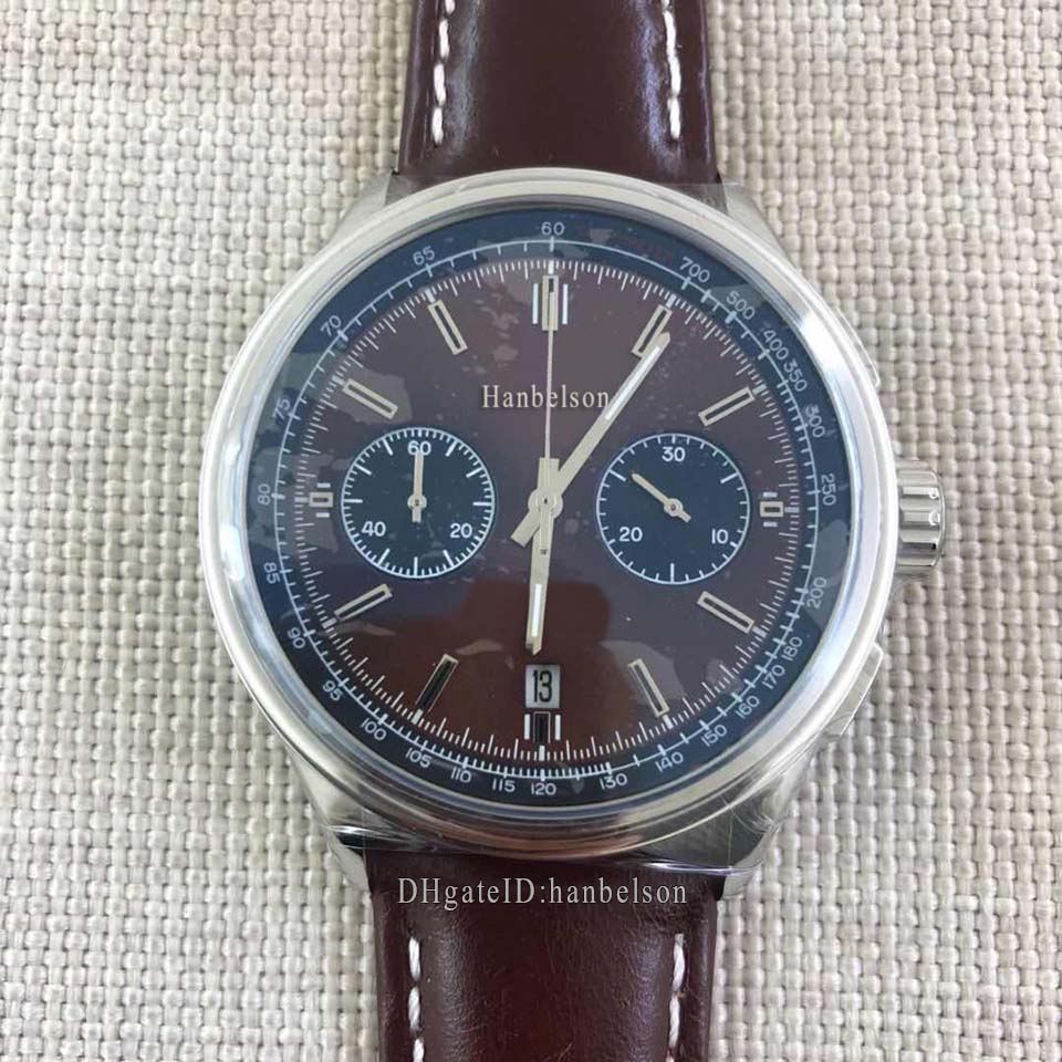 

1884 montre de luxe Brown Male Leather strap Men Watches Two tone dial Japan quartz movement chronograph leather Luxusuhr Wristwatches