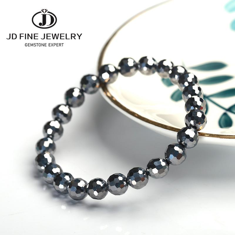

JD Natural Black Shine Terahertz Round Beads Stone Beads Bracelet Women 6/8/10mm Men Jewelry Health Gemstone Gift