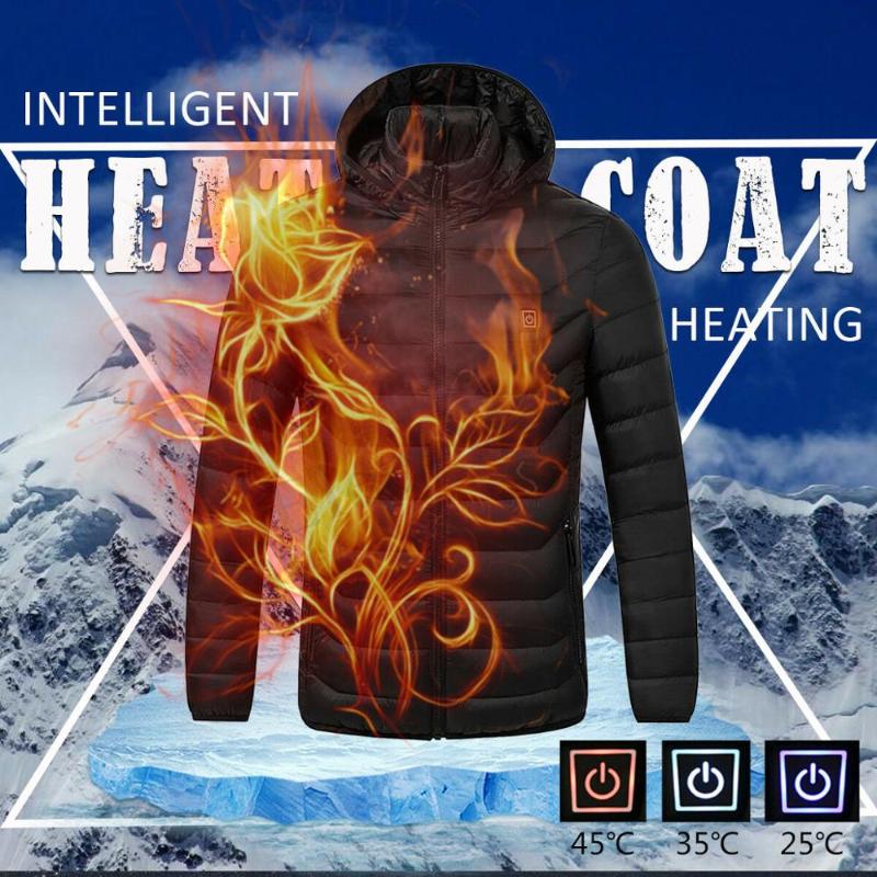 

Smart Heated Jackets Autumn Winter Warm Flexible Thermal Hooded Jackets Usb Electric Heated Outdoor Vest Coat High Quality, Black