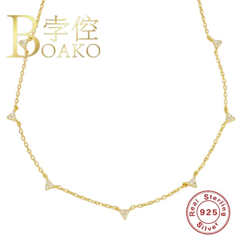 

Chains 925 Sterling Silver Necklaces For Women Triangle Petal Zircon Clavicle Chain Leaves Leaf Jewelry Necklace Pendientes Collares