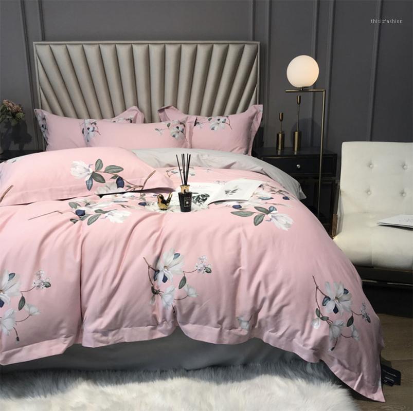 

Fashion pastoral bedding set adult teen, queen king pink floral cotton double home textile bed sheet pillow case duvet cover1, Picture color