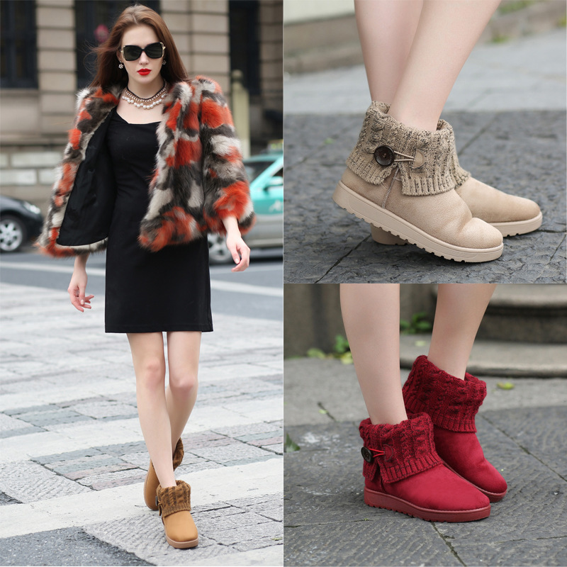 

Warmer Winter Plush Bowtie Suede Skin Flat Slide on Ankle Snow Boots Women's Shoes Black Fashion Platform Hx4b, Kiss