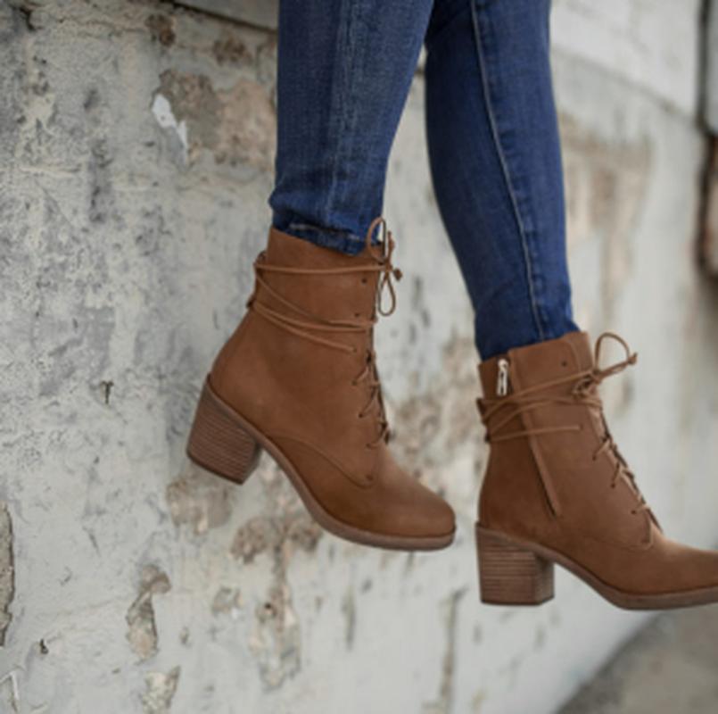 

soft women ankle boots mid heels matin boot shoes woman booties autumn matin shoe chaussures femme zapatos mujer sapato K0214, Brown