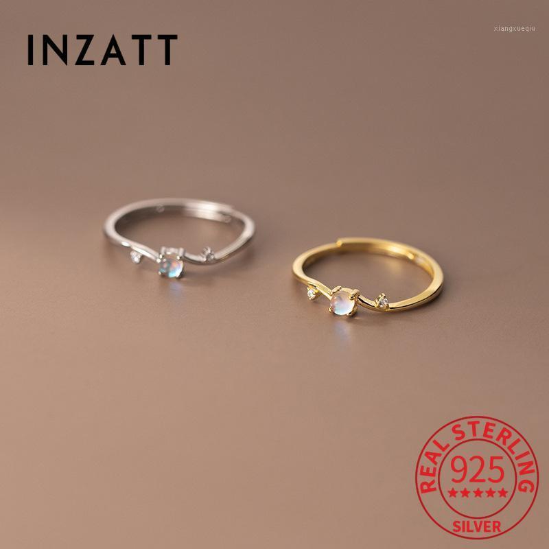 

Cluster Rings INZAReal 925 Sterling Silver Zircon Adjustable Ring For Fashion Women Party Bohemian Fine Jewelry Minimalist Accessories, Golden;silver