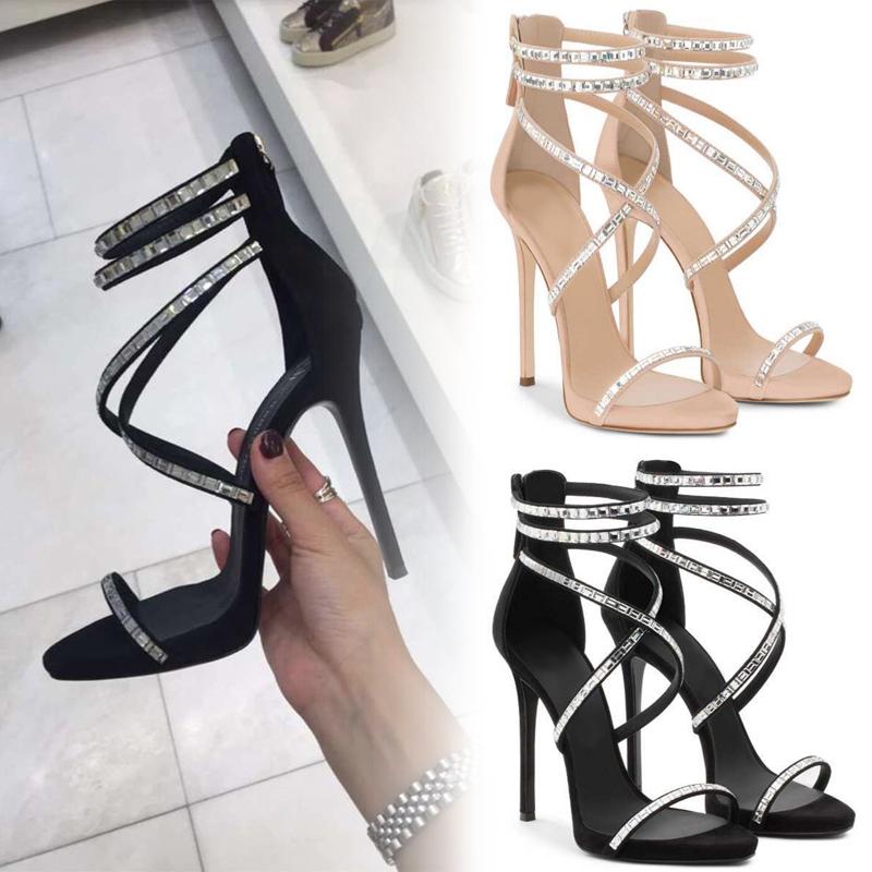 

Charm2021 Cross Bandage Rhinestone Women's Summer Roman Sandals Slim Heel Waterproof Platform Peep Toe Sexy Nightclub Super High, Black