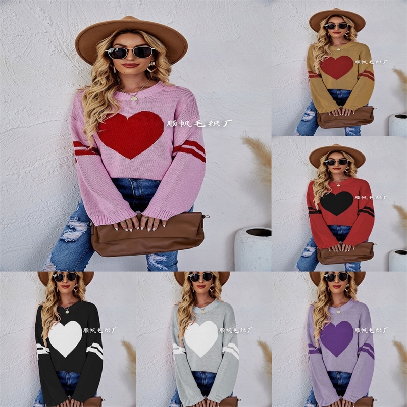 

Women' Sweater Knitted Love Heart Round Neck Pullover Women' Casual Sweaters Long Sleeve High Quality Hoodies Hip Hop Streetwear Sweatshirts GW4J0K6, Pink