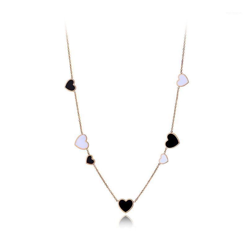 

New Stainless Steel White/Black Glaze Love Heart Choker Necklaces For Women Girls Office Charm Pendant Necklace N192201