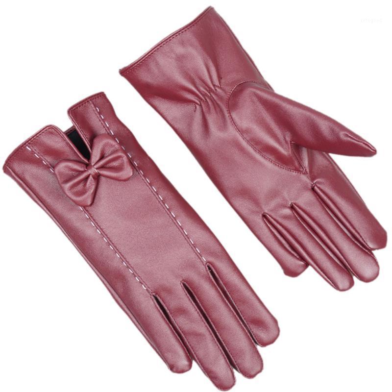 

Five Fingers Gloves 2021 Women Luxurious PU Leather Winter Super Warm Cashmere 10.231