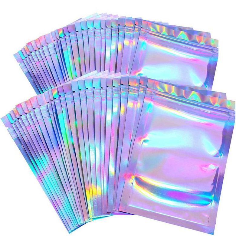 

50pcs Lashes Packaging Boxes Idea Holographic Laser Zip Lock Party Favor Bag Eyelashes Lash Package Box